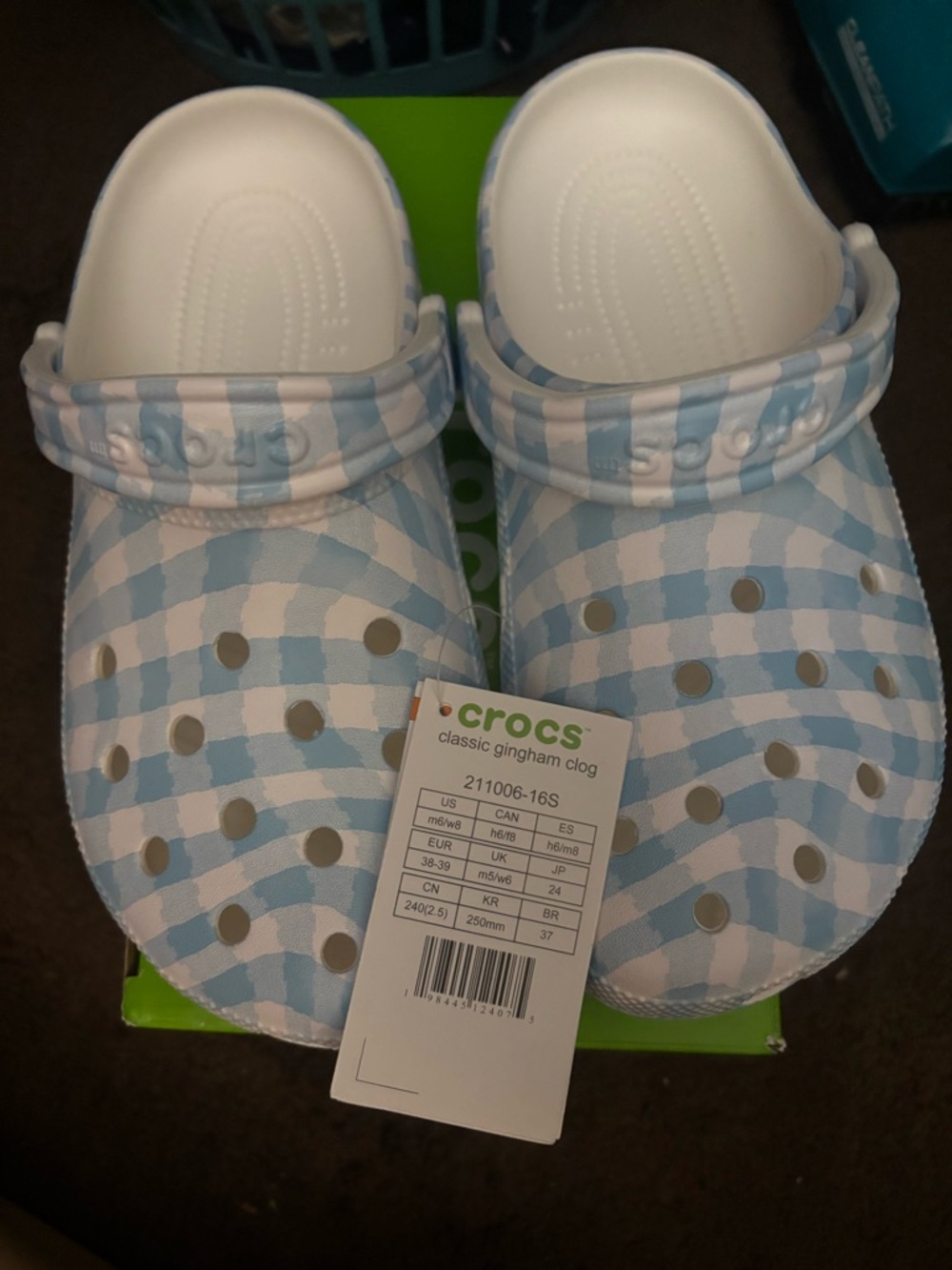 CROCS Kids Classic Gingham Clog - Light Blue & White